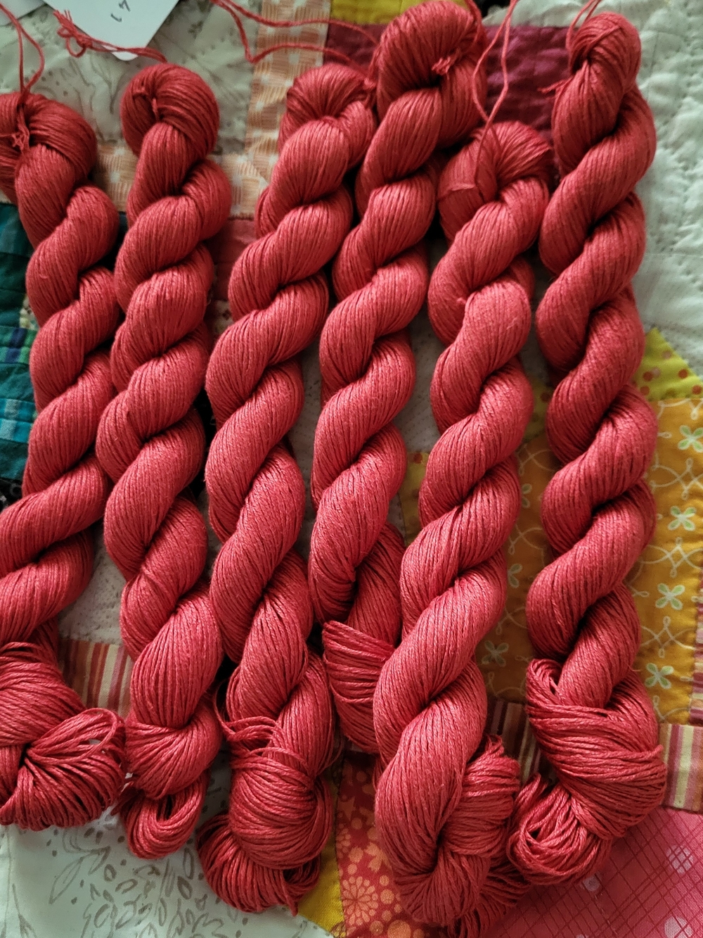 Quince Sparrow Organic Linen Yarn in Vibrant Coral Red